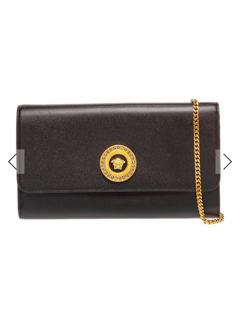 Versace Black Leather Medallion Chain Shoulder Bag